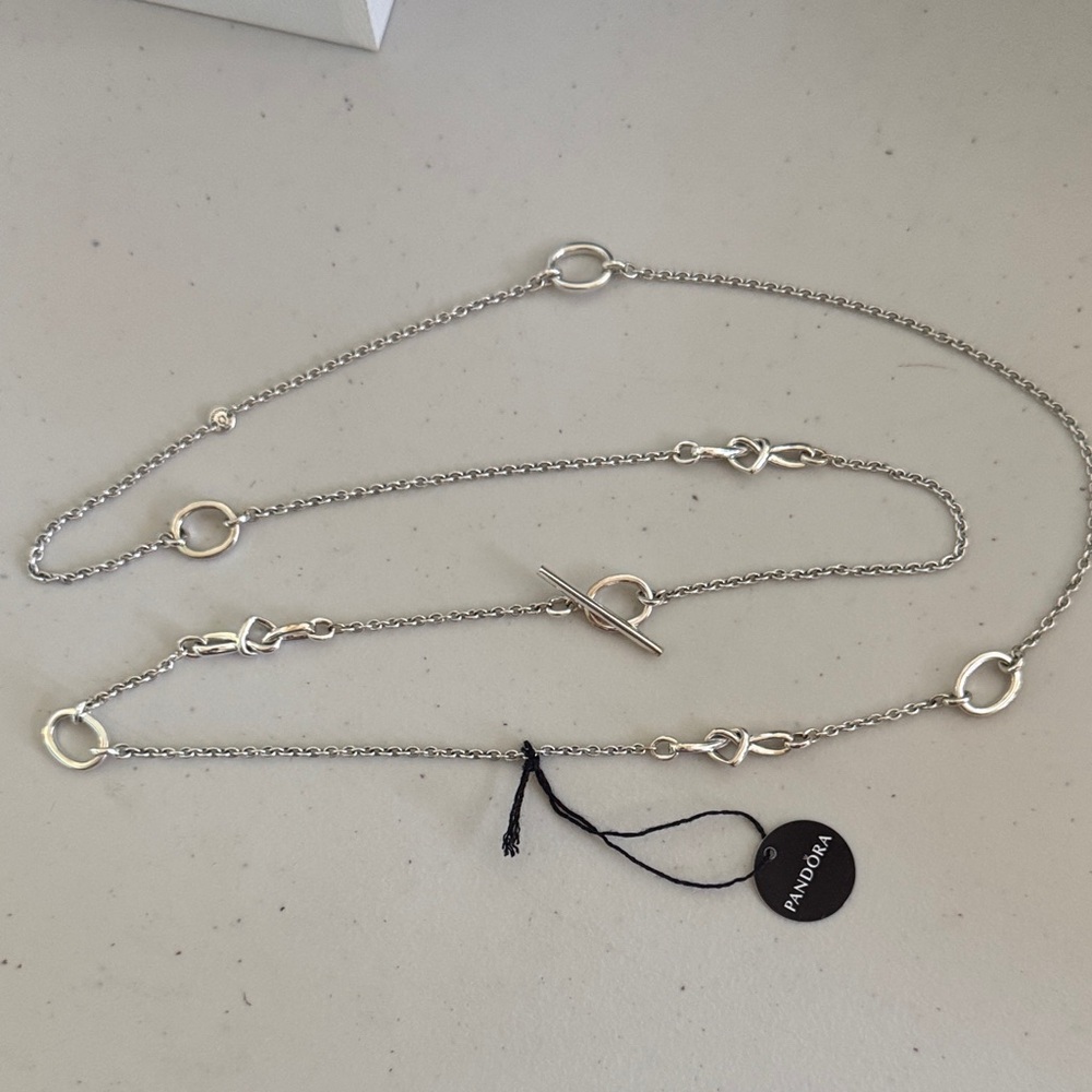 New PANDORA Knotted Heart T Bar Necklace